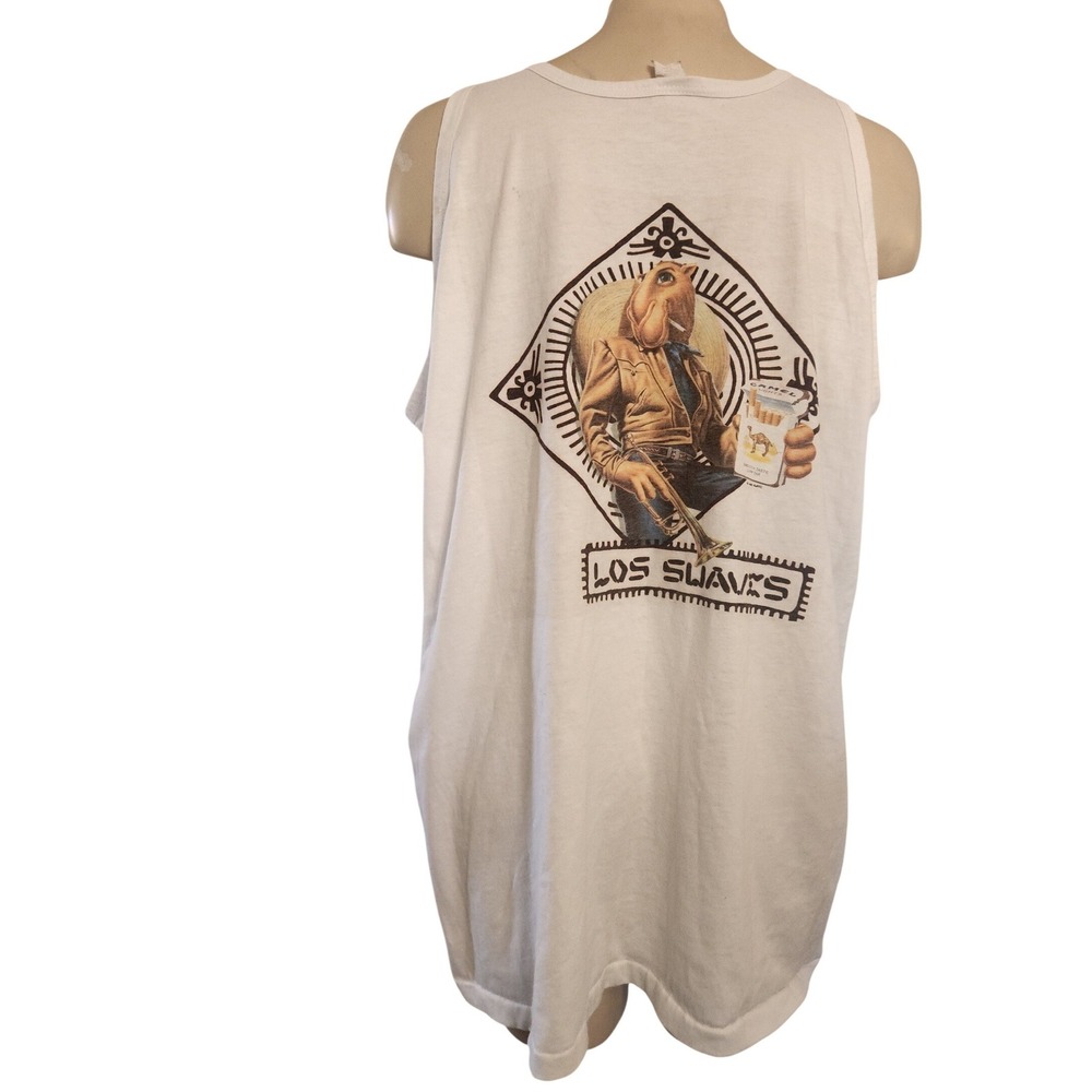 Vintage Joe Camel Los Suaves Tank Top Mens One Size White 90s Promo Graphic‎ Tee